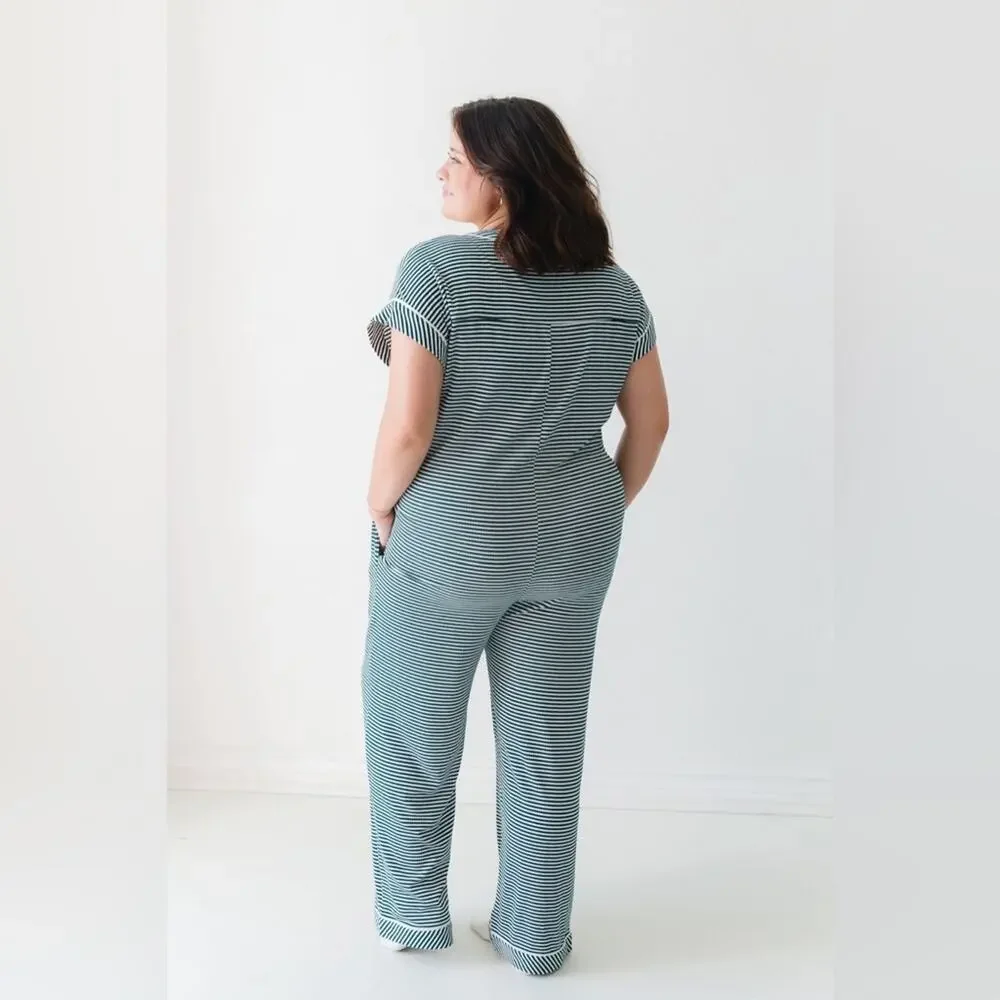 Called to Surf Brass And Roe Striped Pajama Lounge Jumpsuit Green Size XS